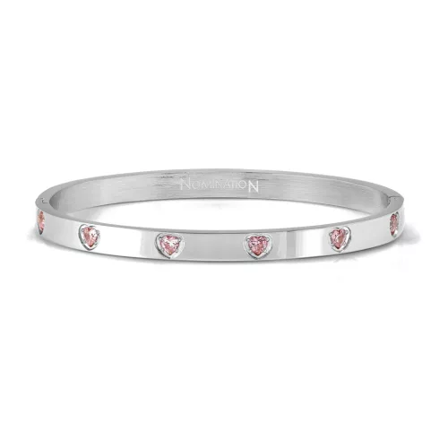 Nomination Pretty Bangles Satinshine 029528/29/30/002 Silver With Pink Cz Hearts női karperec 029529-002