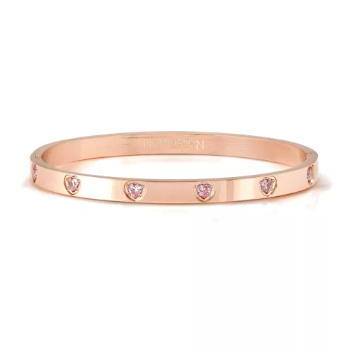 Nomination Pretty Bangles Satinshine 029528/29/30/044 Rose Gold With Pink Cz Hearts női karperec 029529-044