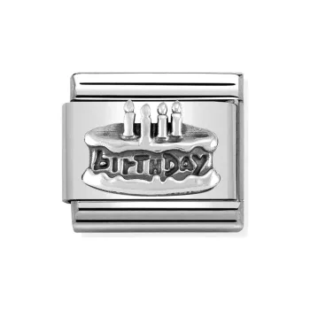   COMPOSABLE Classic OXIDIZED SYMBOLS ezüst charm Birthday cake