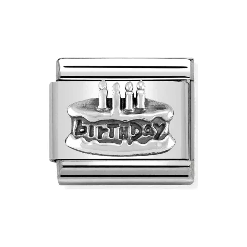 COMPOSABLE Classic OXIDIZED SYMBOLS ezüst charm Birthday cake