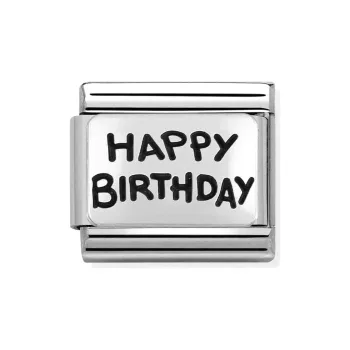   COMPOSABLE Classic PLATES OXIDIZED ezüst charm Happy Birthday