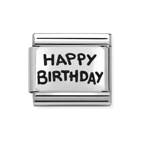 COMPOSABLE Classic PLATES OXIDIZED ezüst charm Happy Birthday