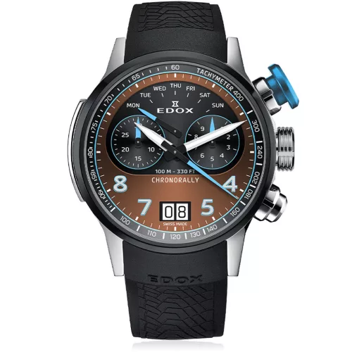Edox Chronorally Chronograph karóra 38003-TINBU-BRNBU